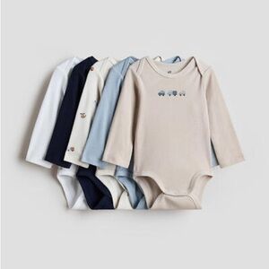 H&M Light Blue and White Baby Bodysuit Set